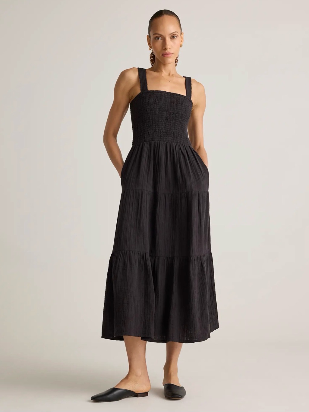 Quince 100% Organic Cotton Gauze Smocked Sleeveless Maxi Dress